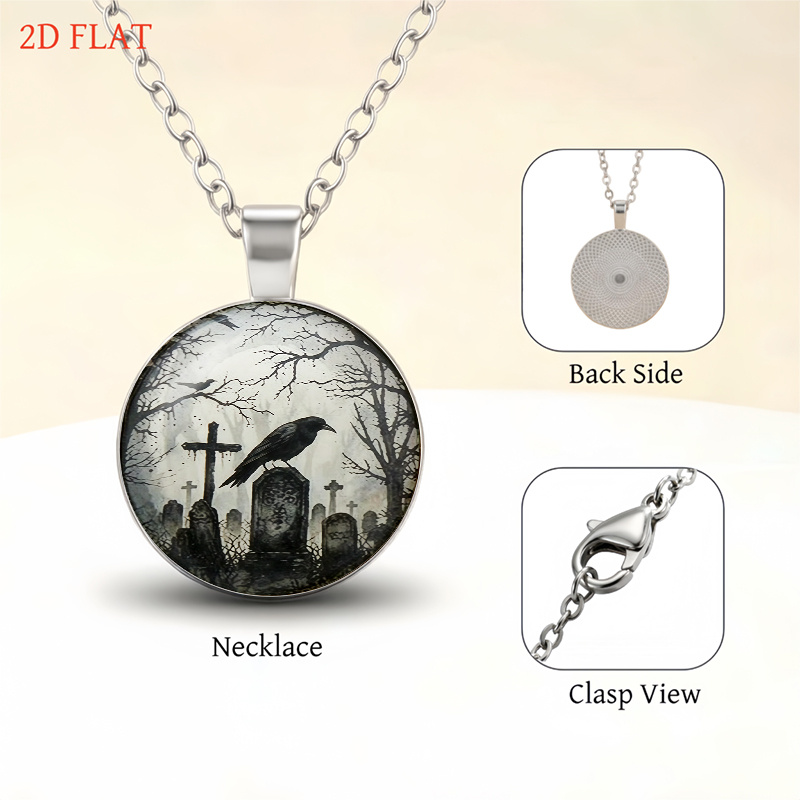 5pcs Gothic Raven & Cemetery Jewelry Set, Halloween Gift